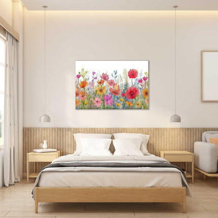 Wild flowers colourful watercolour painting, printed canvas picture print.