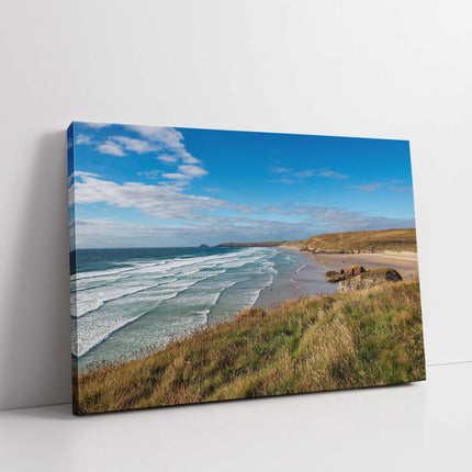 Perranporth beach, Cornwall. Canvas picture Print. Golden sandy beach.