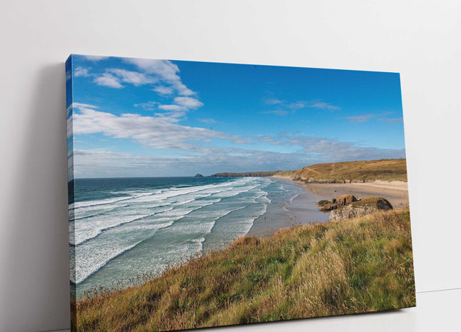 Perranporth beach, Cornwall. Canvas picture Print. Golden sandy beach.