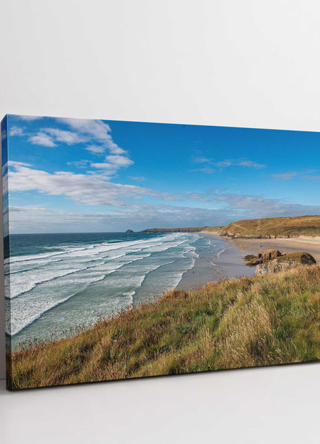 Perranporth beach, Cornwall. Canvas picture Print. Golden sandy beach.