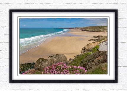 Perranporth beach, Cornwall. Framed picture with a choice of frame colours.