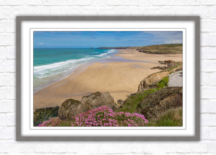 Perranporth beach, Cornwall. Framed picture with a choice of frame colours.