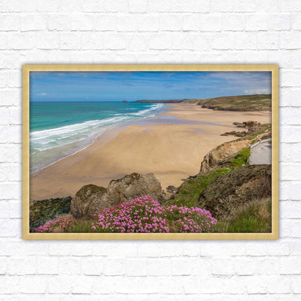 Perranporth beach, Cornwall. Framed picture with a choice of frame colours.