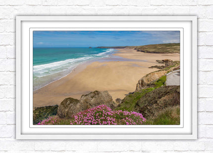 Perranporth beach, Cornwall. Framed picture with a choice of frame colours.
