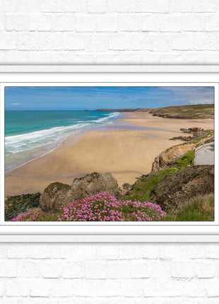 Perranporth beach, Cornwall. Framed picture with a choice of frame colours.