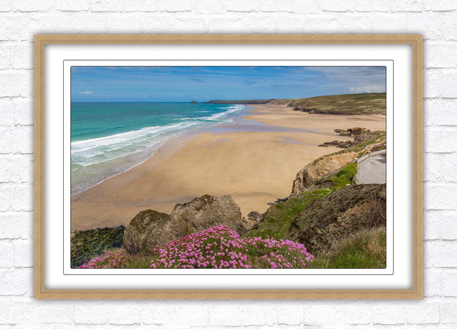 Perranporth beach, Cornwall. Framed picture with a choice of frame colours.