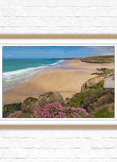 Perranporth beach, Cornwall. Framed picture with a choice of frame colours.