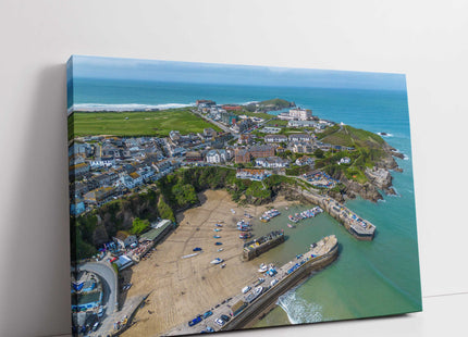 Newquay Harbour and coastline from the air stunning vibrant canvas picture print