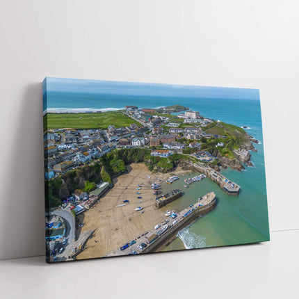 Newquay Harbour and coastline from the air stunning vibrant canvas picture print