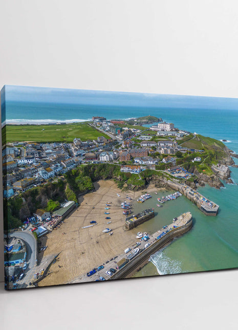 Newquay Harbour and coastline from the air stunning vibrant canvas picture print