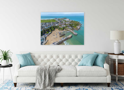 Newquay Harbour and coastline from the air stunning vibrant canvas picture print