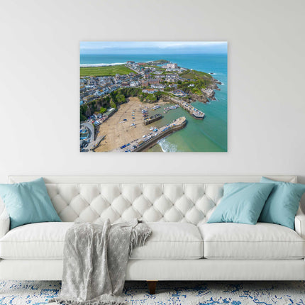 Newquay Harbour and coastline from the air stunning vibrant canvas picture print