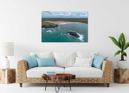 Crantock beach aerial view, Cornwall. Canvas Print each seascape.