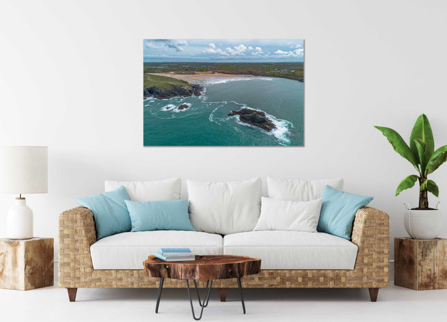 Crantock beach aerial view, Cornwall. Canvas Print each seascape.