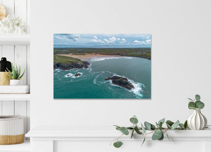 Crantock beach aerial view, Cornwall. Canvas Print each seascape.