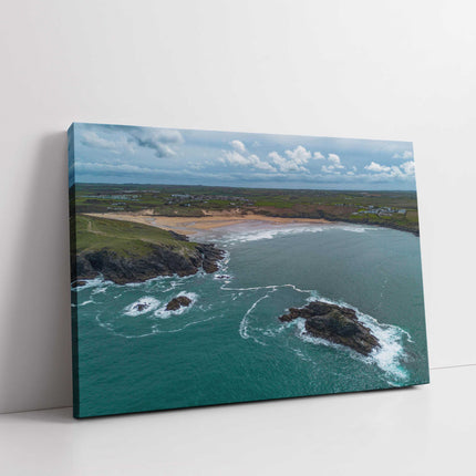 Crantock beach aerial view, Cornwall. Canvas Print each seascape.