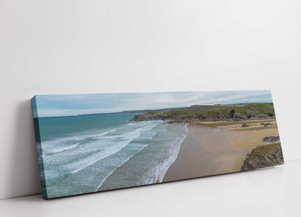 Newquay coastline, panoramic canvas picture print. Cornwall beach scene.