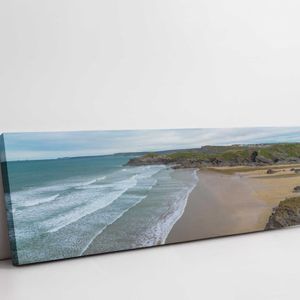Newquay coastline, panoramic canvas picture print. Cornwall beach scene.