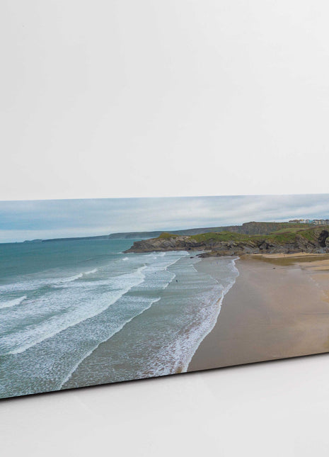 Newquay coastline, panoramic canvas picture print. Cornwall beach scene.