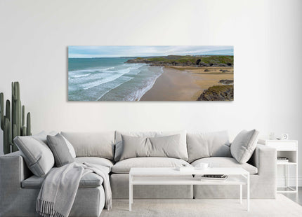 Newquay coastline, panoramic canvas picture print. Cornwall beach scene.
