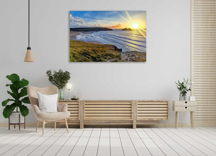Holywell bay at sunset,north cornwall, near newquay canvas picture print