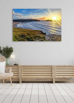 Holywell bay at sunset,north cornwall, near newquay canvas picture print