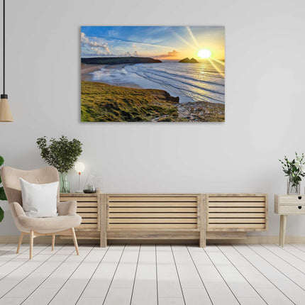 Holywell bay at sunset,north cornwall, near newquay canvas picture print