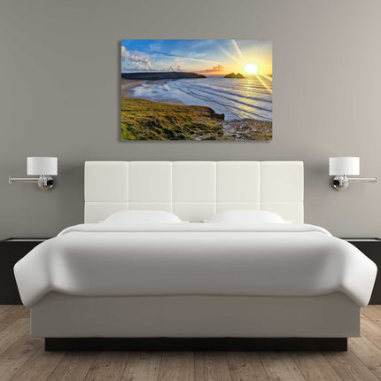 Holywell bay at sunset,north cornwall, near newquay canvas picture print