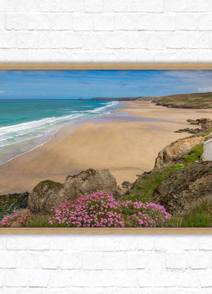 Perranporth beach, Cornwall. Framed picture with a choice of frame colours.