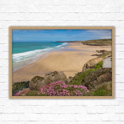 Perranporth beach, Cornwall. Framed picture with a choice of frame colours.