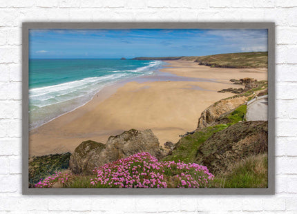 Perranporth beach, Cornwall. Framed picture with a choice of frame colours.