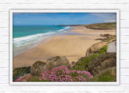 Perranporth beach, Cornwall. Framed picture with a choice of frame colours.