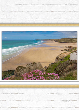 Perranporth beach, Cornwall. Framed picture with a choice of frame colours.