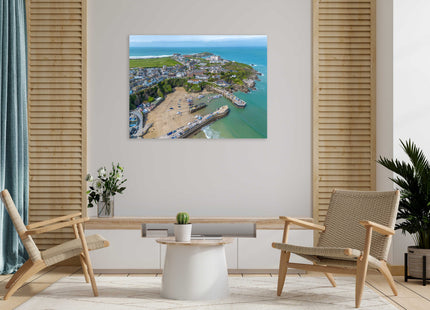 Newquay Harbour and coastline from the air stunning vibrant canvas picture print