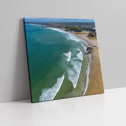 Newquay beaches and coastline. Aerial image of popular Cornish town canvas