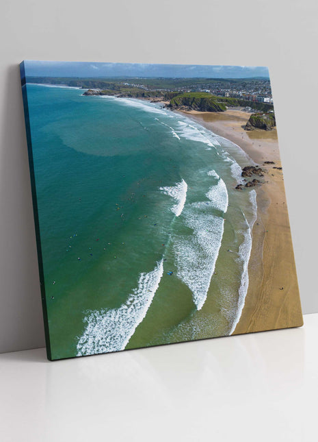 Newquay beaches and coastline. Aerial image of popular Cornish town canvas
