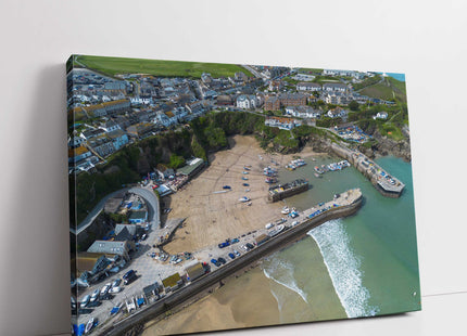 Newquay Harbour and coastline aerial view. Cornwall. Framed Canvas Print