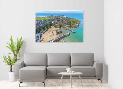 Newquay Harbour wall art from the air painting style canvas picture print