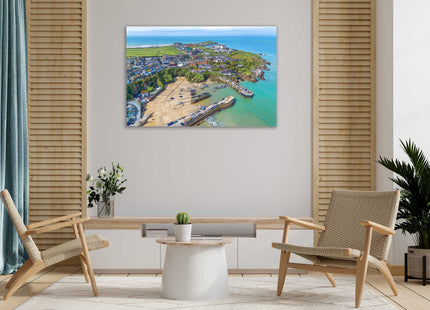 Newquay Harbour wall art from the air painting style canvas picture print