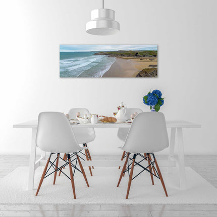 Newquay coastline, panoramic canvas picture print. Cornwall beach scene.