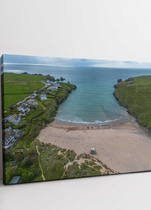 Porthcothan beach, near Padstow, North Cornwall from the air canvas picture
