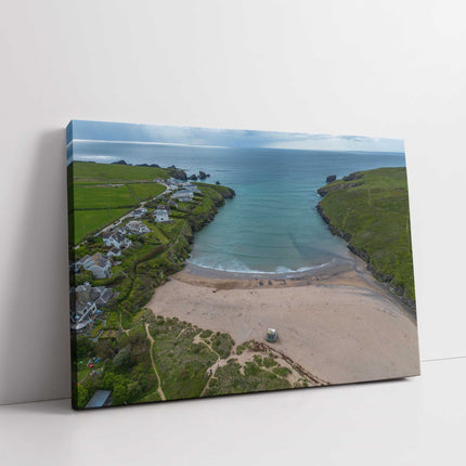 Porthcothan beach, near Padstow, North Cornwall from the air canvas picture