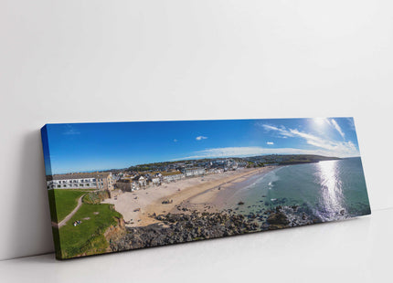 Porthmeor Beach, St Ives, Cornwall. Aerial panoramic canvas picture print.