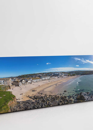 Porthmeor Beach, St Ives, Cornwall. Aerial panoramic canvas picture print.