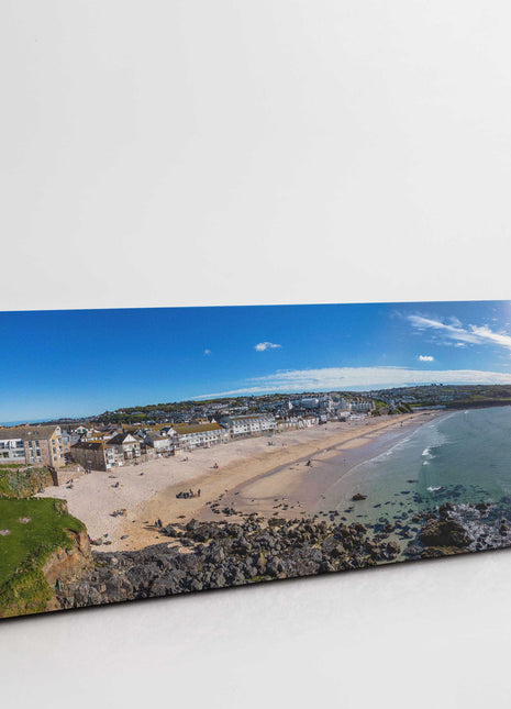 Porthmeor Beach, St Ives, Cornwall. Aerial panoramic canvas picture print.