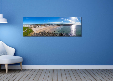 Porthmeor Beach, St Ives, Cornwall. Aerial panoramic canvas picture print.