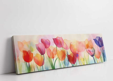 Tulips in watercolour. Panoramic canvas picture print.