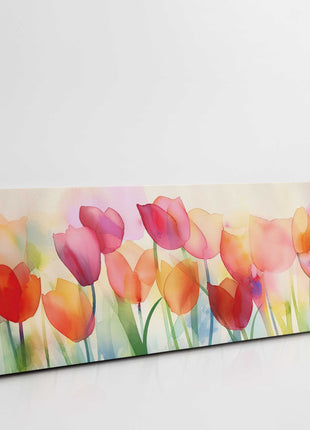 Tulips in watercolour. Panoramic canvas picture print.