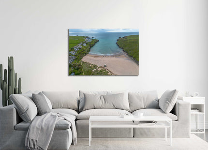 Porthcothan beach, near Padstow, North Cornwall from the air canvas picture