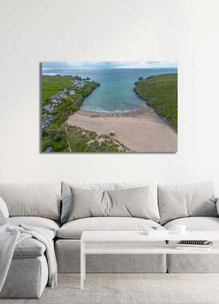 Porthcothan beach, near Padstow, North Cornwall from the air canvas picture